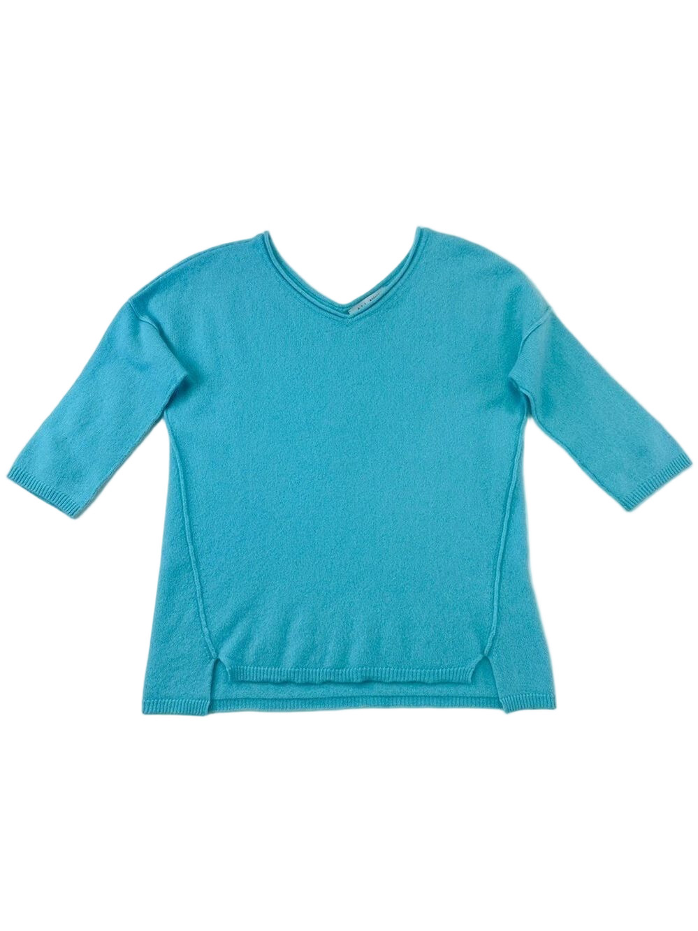 Allway cashmere aqua sweater Small aqua Vneck three quarter sleeve drop shoulder